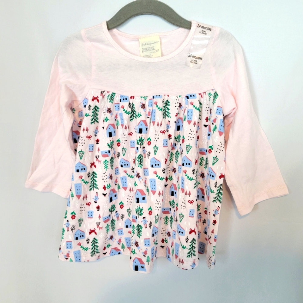 NEW - First Impressions Girl's Tunic Style Top in Pink with Picture Details